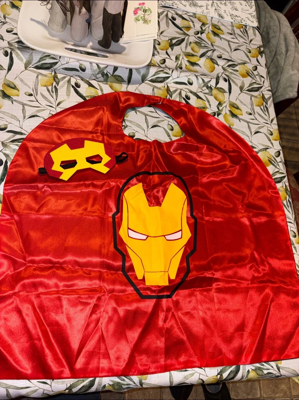 Superhero Batman & Iron Man Dress Up Reversible Cape w Matching Felt Masks EUC